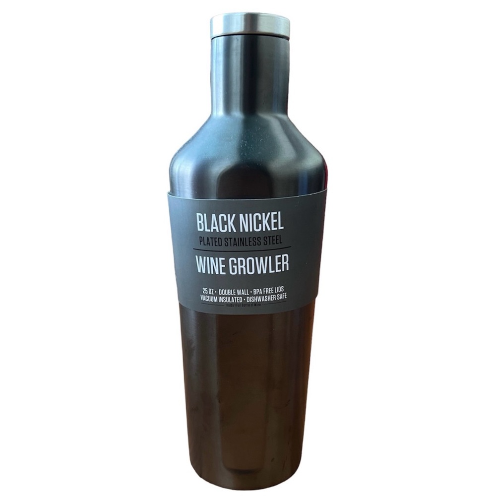 New!  Black Nickel Plated Stainless Steel Wine Growler 25 oz Dishwasher Safe